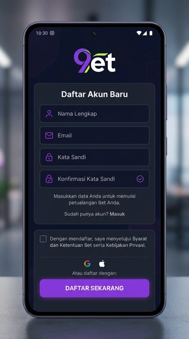 Tampilan halaman daftar 9et