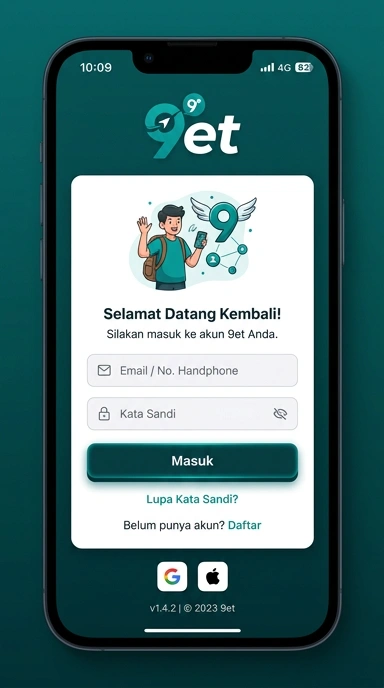 Tampilan halaman login 9et