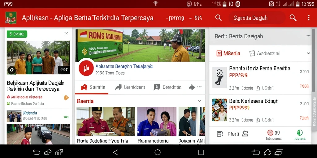 Tampilan antarmuka aplikasi PPV99 dengan berita daerah terkini.
