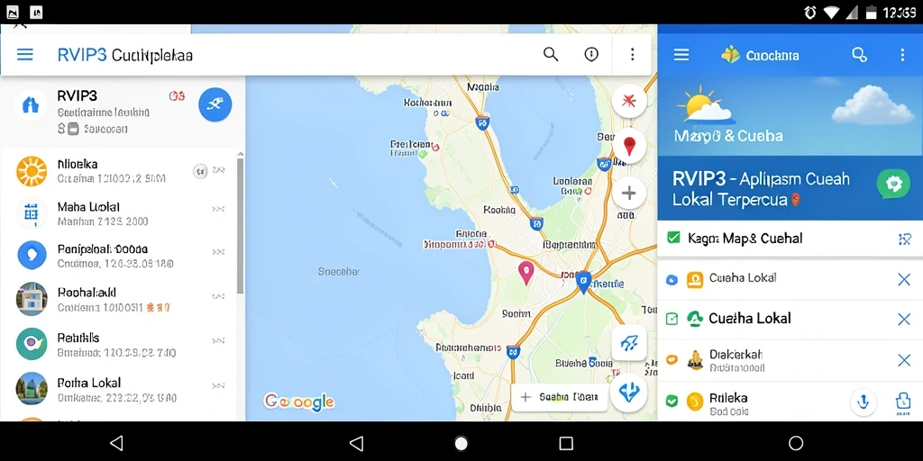 Tampilan antarmuka aplikasi Cuaca Lokal RVIP3 yang modern dan informatif.